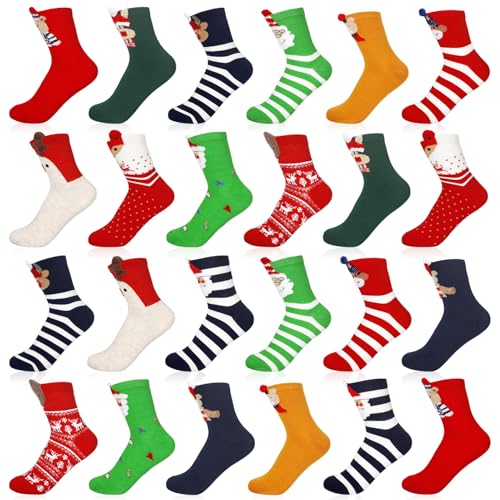 KDISHKRA 12 pares Calcetines de Navidad (35-40), Calcetin Navidad Algodón, Calcetines Termicos, Calcetines Divertidos con navidad Dibujos, calcetines de Invierno Navideños para Mujer y Hombre