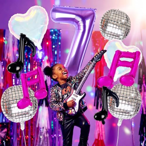 Kwuz Kpop Balloons Music Balloons 7th Birthday Party Decorations for Girls - 40Inch Number 7 Balloon Purple Pink Black Iridescent K-Pop Karaoke Party Decorations Decor Supplies Favors - Image 4