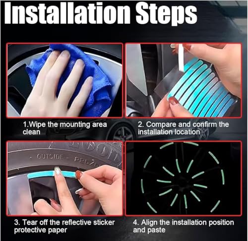 Image of REDWIND Anti-Collision Glow in The Dark Wheel Rim Stickers Night Reflective Tape Warning Sticker for Decoration Universal for All Cars Bikes Motorcycles Bicycle Trucks and etc(20 Strips) (Florescent)