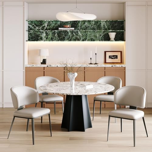 Image of Dining Chairs Modern High Backrest Comfortable, Fashion Upholstered Kitchen Chair Armless Dinner Chair with Metal Legs for All Rooms (Light Grey, Set of 6)