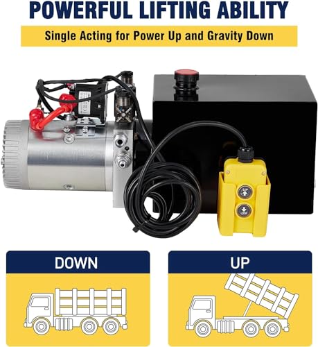 Image of Garvee Hydraulic Power Unit, 12V 4 QT Dump Truck Lift Hydraulic Pump Power Unit, Double Acting Hydraulic Power Unit, with 4 L Steel Tank, Electric Hydraulic Power Unit, for Lifting Equipment