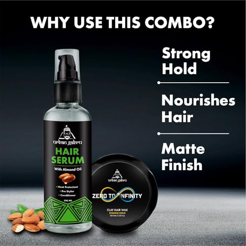 Image of Urbangabru Combo Hair Styling Kit - Clay Hair Wax (100 gm) and Hair Serum Pre-Styler (100 ml) (Hair Wax + Hair Serum)