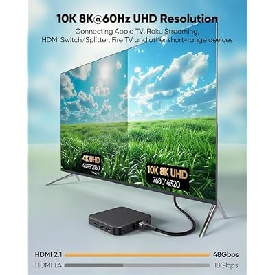 10K 8K Short HDMI Cable 8FT 2-Pack + 2FT 2-Pack Bundle, HDMI Cord 2.1 Shielded Cable 48Gbps Ultra High Speed (8K@60Hz, 4K@144Hz, HDR10+, eARC, 3D, HDCP2.3) for Monitor/HDMI Switch/Camera/TV