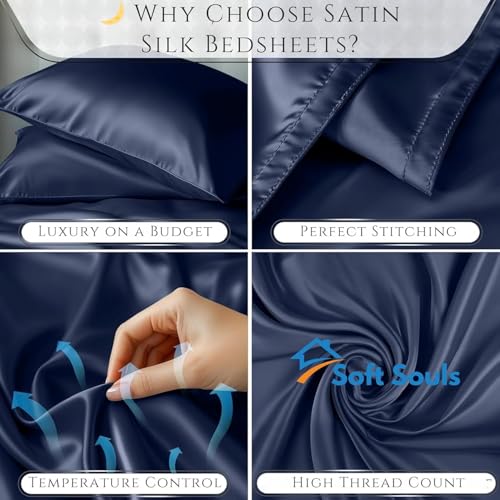 Image of SOFT SOULS Satin Silk Bedsheet with Pillow Covers Double Bed for Couples, Valentine's Day, Girlfriend, Boyfriend, Husband, Wife, or a Romantic Wedding First Night (Double Bed Sheet)