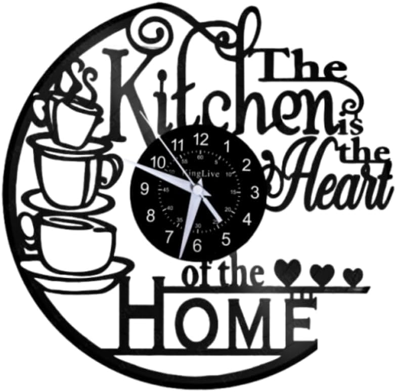 Vinyl Wall Clock, Kitchen Decor, 12 Inches (Black Coffee Cup)