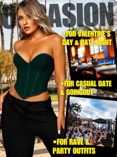 Image of ChiaoLezhee Heart Corset Top For Women, Sexy Concert Outfits Going Out, Strapless Crop Top, Overbust Bustier