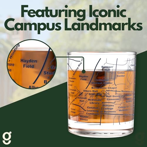 Image of Greenline Goods Xavier University Musketeers Whiskey Glasses Set of 2, 10 oz Rocks Glasses with Full-Color Logo & Campus Map - Officially Licensed Bourbon Glass Gift for Alumni & Fans