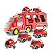 Feuerwehrauto Spielzeug 5 In 1,Autotransporter Spielzeug,Hubschrauber Spielzeug Kinder,FüR 3 4 5 6 Jahre Alte Jungen MäDchen,Mit GeräUschen Und Lichtern,Mit 4-Miniautos,Junge 2 Jahre Geschenkideen