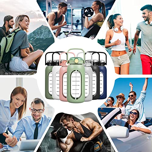 Yomious 64 Oz Glass Water Bottle With Straw - Half Gallon Water Bottle With Handle And Silicone Sleeve - Large Motivational Glass Water Bottle With Measurements And Time Marker - Reusable Water Jug #TOP6