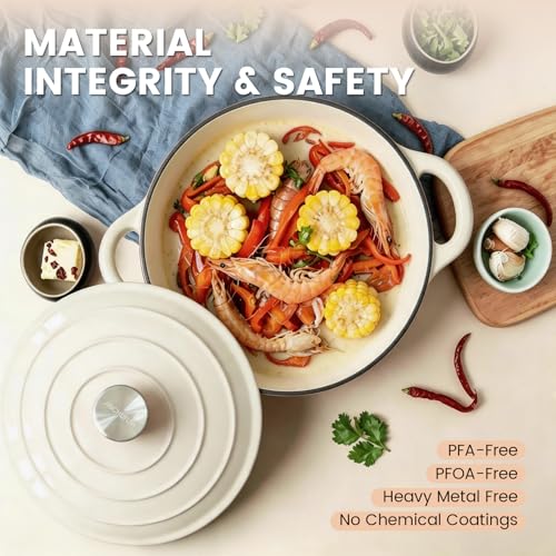 5 Qt Enameled Cast Iron Dutch Oven with Lid, Cream - Image 2