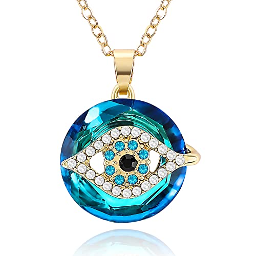 Evil Eye Necklace, Evil Eye Pendant Necklace with Circle Crystal as Evil Eye Jewelry Necklaces Good Luck Vintage Evil Eye Pendant Jewelry Birthday Necklaces for Women Friend Female