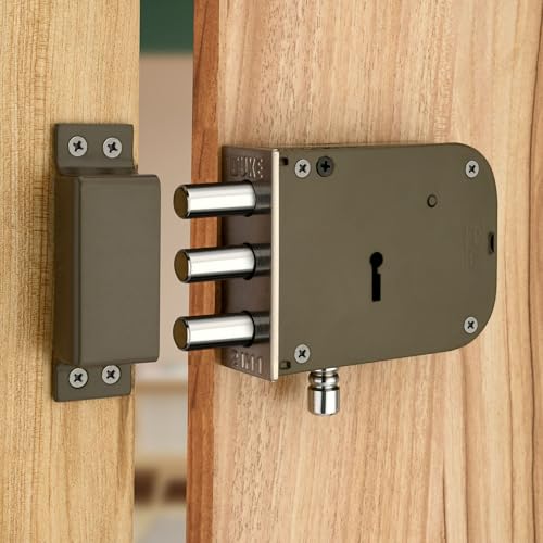 Image of DUKE Bullet 2-1 100MM Heavy Main Door Lock with 3 Solid Bullet & 6 Levers Lock 100mm Double Action Locking with 2 Chrome Finish Keys Grey