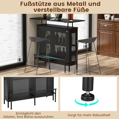 COSTWAY Bartisch Küche, Küchentheke mit Stauraum und Fußstütze, Theke Bar mit Metallrahmen, verstellbare Füße, 120 x 50 x 106,5 cm, schwarz, Rechteckig