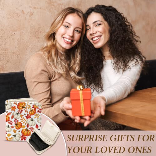 Image of Fall Wallet for Women, Pumpkin Maple Leaf PU Leather Accordion Wallet