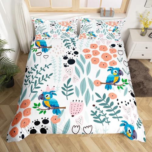 Homewish Parure de Lit 220x240 Enfant Perroquet Kawaii, Housse de Couette Enfant Fille Oiseaux...
