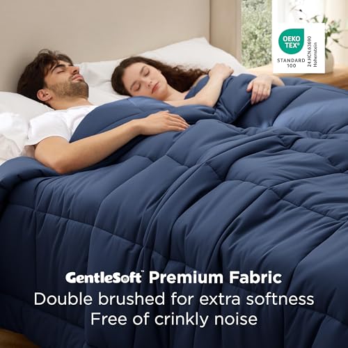 Image of Bedsure Comforter Duvet Insert - Quilted Comforters Oversize Queen, All Season Duvet, GentleSoft Down Alternative Bedding, with 8 Tabs, Gifts for Women /Men, Navy Blue, Oversize Queen 98 x 98 Inches