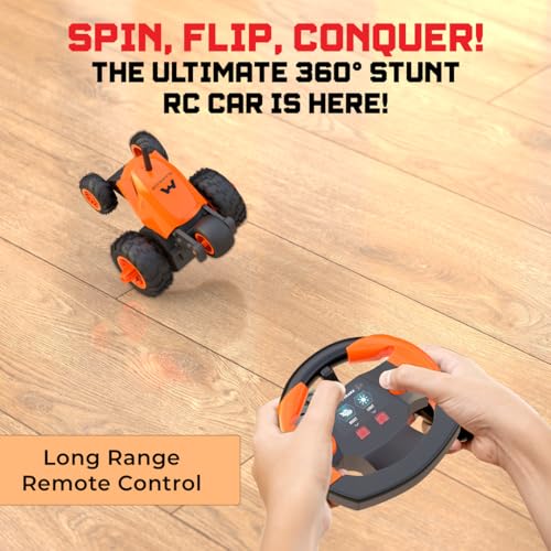 Image of Mirana Warrior 360 Rotating Stunt RC Car | High Speed Remote Control Vehicle | USB Type-C Rechargeable Toy for Kids for Boys and Girls | Made in India (Orange)