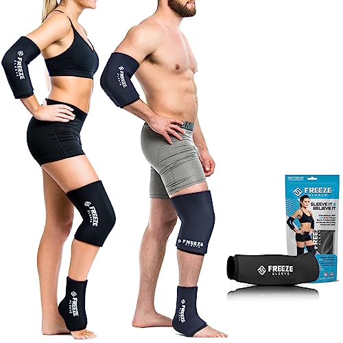 FreezeSleeve Ice & Heat Therapy Compression Sleeve- Reusable Flexible Gel Hot/Cold Pack 360 Coverage for Knee Elbow Ankle Wrist- Black XX-Large