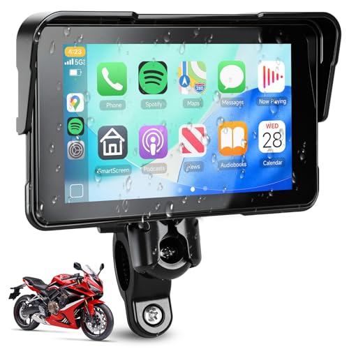 Image of 5-Inch Motorcycle CarPlay Screen Wireless Android Auto for Moto with GPS Navigation for Motorbike Bluetooth Voice Control Portable Moto Car Play Screen