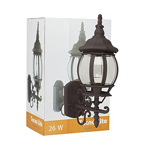 Opiniones de Farol exterior los mejores 10. 46 Tecnolite Farol Exterior, Lámpara de Pared, Base E27, IP 44, 100 - 240 Volts, Color Café