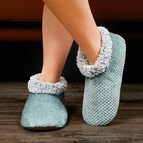 Soft Fuzzy Slippers for Women Indoor, Warm Furry House Sock Shoes Fluffy Lined, Bedroom Booties Non-Slip Gripper Soles, Winter Cozy Christmas Gifts2