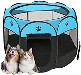 Cercadinho Portátil para Pets, Dobrável, Impermeável, 61 cm x 37 cm, Montagem Rápida, Ideal para Cães e Gatos (Azul)