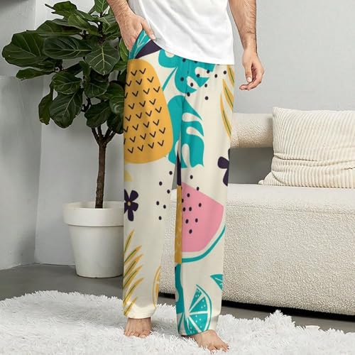 Fruit Pineapple Comfy Casual Pajama Pants,Print Drawstring Palazzo Lounge Pants Wide Leg4