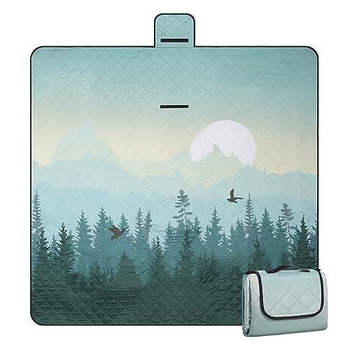 Leisuremix Picnic Blanket Waterproof Extra Large 79”x79” 210D Oxford Outdoor Blanket for Grass Portable Sand Proof Beach Blanket for 6-8 Adults, Morning Forest