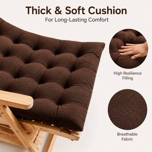 Image of KYNE Rocking Chair Cushion 18 x 50 Inch Thick Tufted Chair Cushion with Backrest and Seat Pad Soft Premium Fabric Polyester Filling Non Slip Indoor Outdoor Rocking Chair Replacement Cushion (Brown)