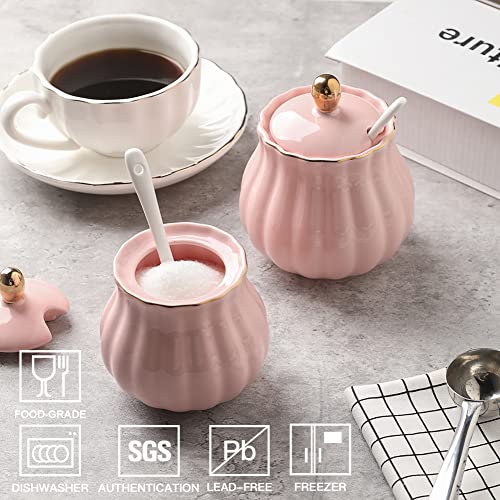 Sweejar Royal Ceramic Sugar Bowl, 8 Ounce Sugar Container With Spoon And Lid, Porcelain Salt Bowl Salt Container, Sugar Holder For Coffee Bar, Home And Kitchen(Pink) #TOP1