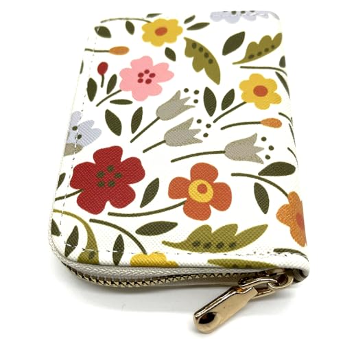 9 Slots Small Card Case Accordion Wallet with Zipper for Women(Spring Grass Flower)3