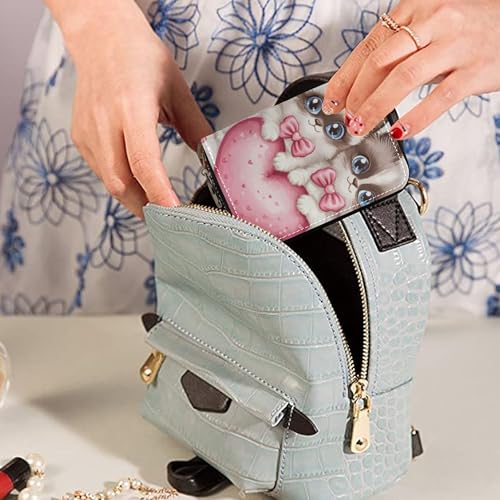 Zip Around Wallet Womens 9 Credit Card Slots & 2 Cash Slots Leather Travel Cash Wallet with Coin Pocket Romantic Twin Cats Love Hearts 5