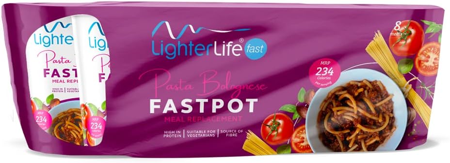 LighterLife Pasta Bolognese FastPot, High Protein Meal Replacement with up to 33% of RDA Vitamins and Minerals, Tray of 8 x 62gram Servings