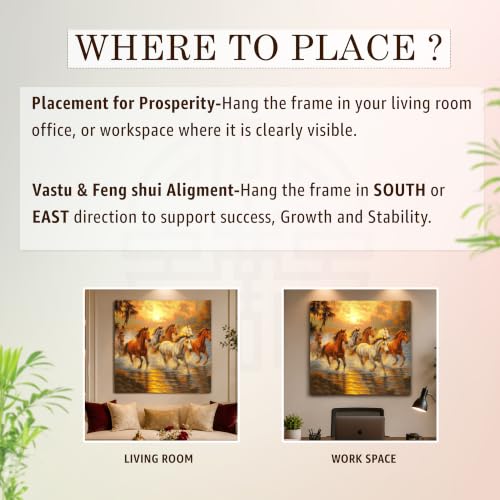 Image of PAINTINGMANTRA Seven Running Horses Wall Art Vastu Feng Shui Multicolor | Canvas Painting Stretched on Wood | Suits For Vastu-Friendly Place, Living Room, Bedroom, Hallways (16x22 Inch)