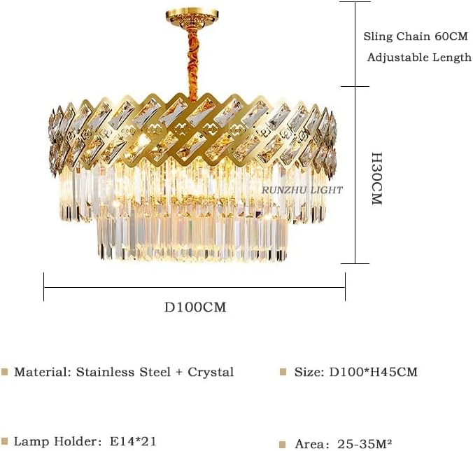 BaraSh Kristallen Plafond Kroonluchters Woonkamer Plafond Kristallen Lamp Eenvoudige Moderne Sfeer Ronde Slaapkamer Eetkamer Lamp (Kleur: L95CM, Maat: Drie Kleuren) (D45cm Warm) photo 2