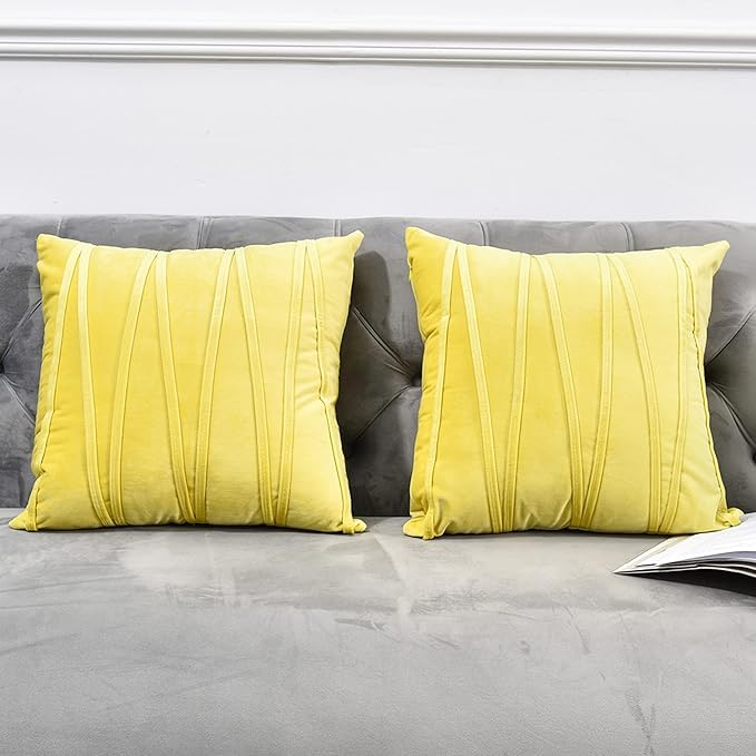 Image of Amazon Brand - Umi Decorative Striped Throw Pillow Covers 16 X 16 Inch,Soft Solid Velvet Pillow Covers Cushion Case with Zigzag Pattern for Sofa Bedroom 40 X 40 Cm (Pack of 2) Yellow