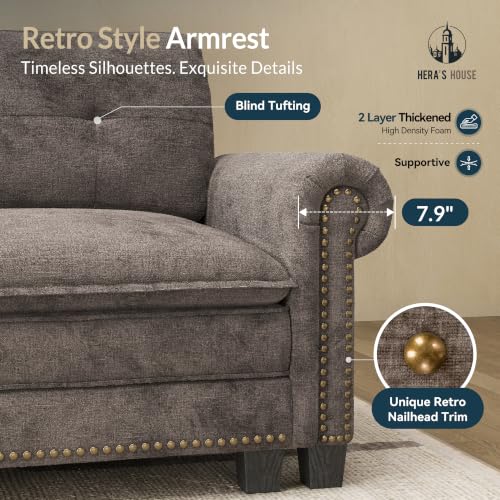 Image of HERA'S HOUSE 150 inch Oversized U Shaped Modular Sectional Couch Living Room | Mid-Century Modern 6-Seater Cloud Sofa, Grayish Brown, Rolled Arms & Nailhead Trim, Wider & Deeper Seats, Ottoman, Chenille