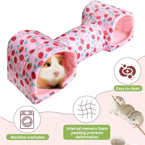 Image of Qpets Soft Cotton Hamster House Tunnel Hide, Strawberry Print, Small Pets