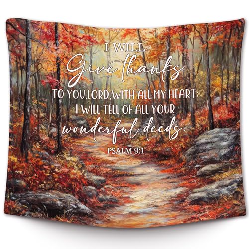 XLDLIOO Fall Christian Wall Tapestry, Fall Room Decor, Bible Verse Fall Wall Tapestry Hanging for Bedroom, Rustic Autumn Forest Religious Scripture Tapestries Decor Art for Home Living Room Church 50x60in