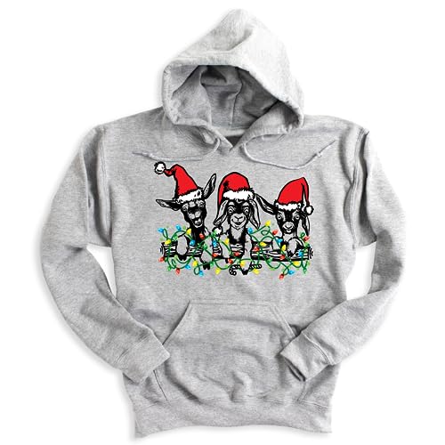 Christmas Goat Graphic Print Sweatshirt Hoodie, Christmas Themed Sweatshirt, Goat Lover Sweatshirt, Adult Handmade Unisex Long Sleeve Top with Animal Print2