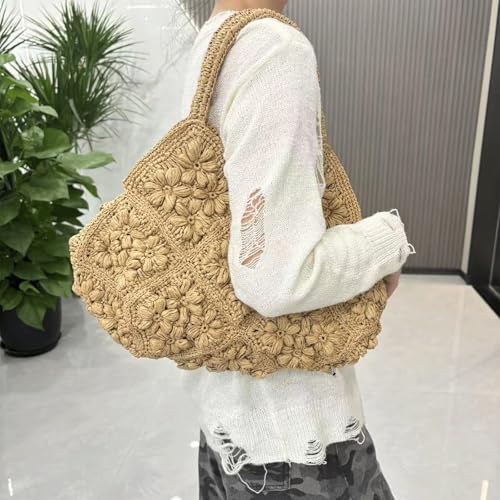 Bolso de playa tejido floral para mujer miniatura 2