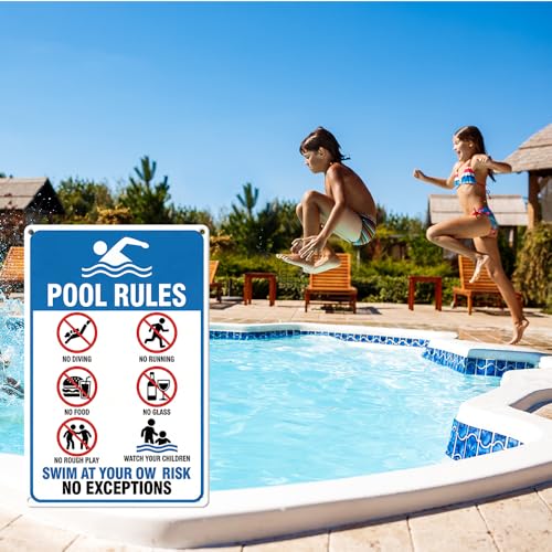 Señal metálica de advertencia reglas piscina 7.9x11.8 in miniatura 3