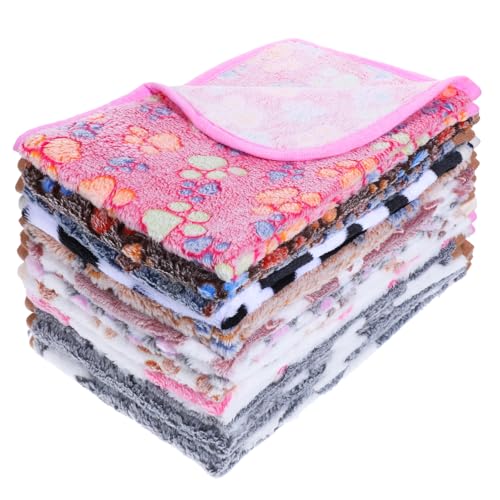 12 Pcs Dog Blanket Pet Paw Print Fleece Blanket Cat Soft Warm Sleep Mat Guinea Pig Cage Liners Small Medium Whelping Pet Essentials for Pet Grooming Shop Girl Boy Puppy