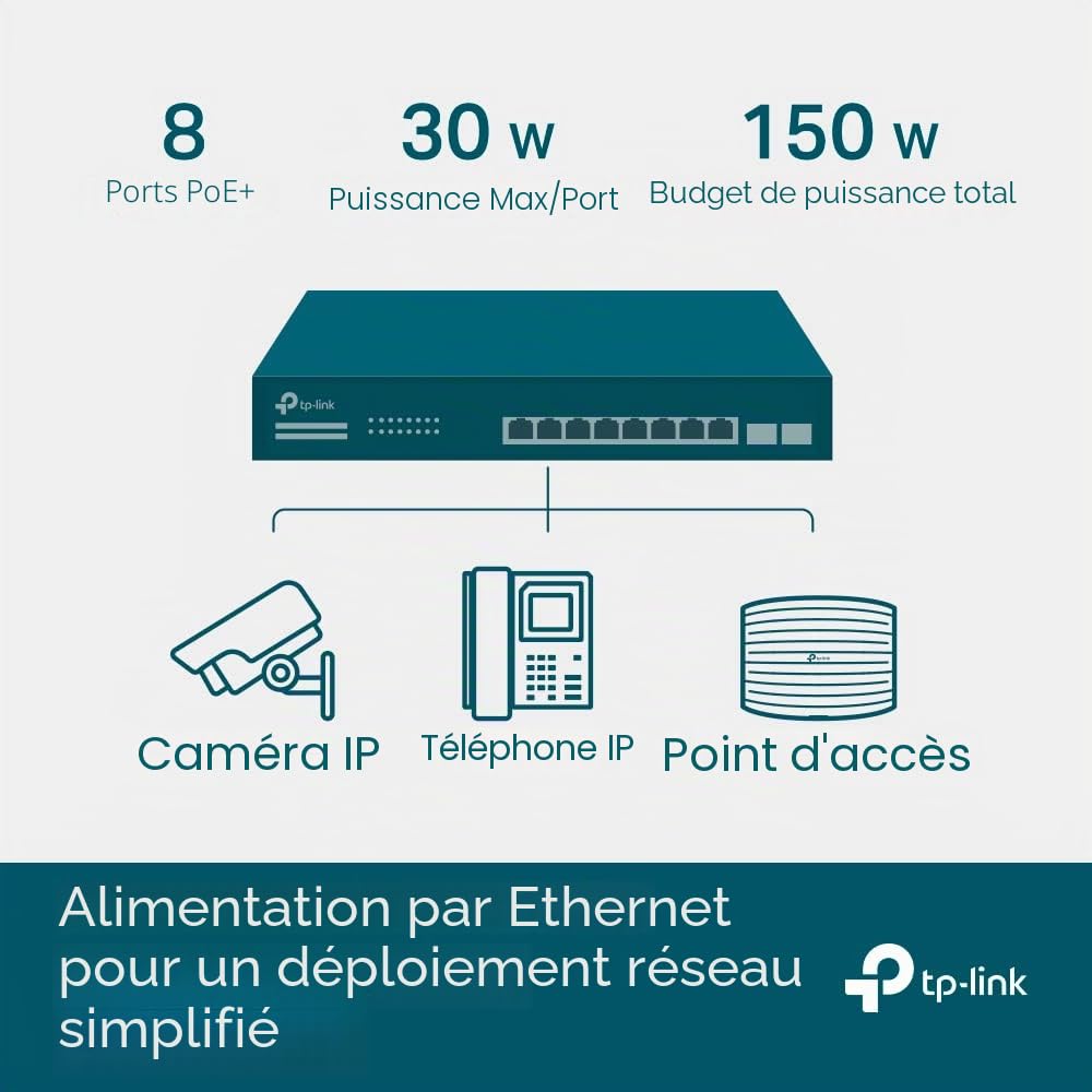 TP-Link TL-SG2210MP JetStream 10-Port Gigabit Smart Switch with 8-Port PoE+, 2 SFP slots (150 W, Rackmount), Black