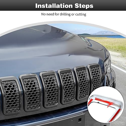 Image of CheroCar for Jeep Cherokee Front Grille Cover Grill Frame Trim Inserts Fits for 2019-2025 Jeep Cherokee,Carbon Fiber