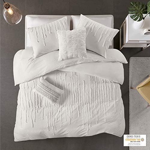 Urban Habitat Cozy Duvet-Casual Textured Trendy Design All Season Comforter Cover Bedding Set with Matching Shams, Decorative Pillow, Full/Queen(88"x92"), Paloma Stripe Ivory