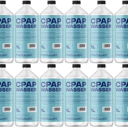 meduwell CPAP Wasser Bidestilliertes Wasser für Atemtherapie Sauerstoffgeräte Inhalatoren Luftbefeuchter Kosmetische Anwendungen 1 Liter (12)