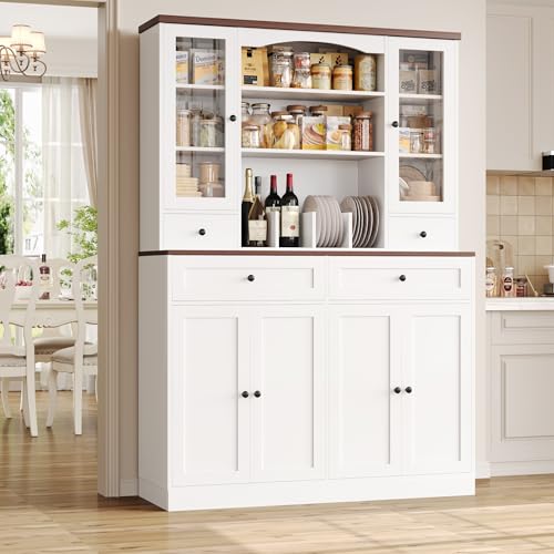 Lamerge Vintage Farmhouse Kitchen Storage Cabinet - Freestanding Buffet With Power Outlets & USB Ports - View #4