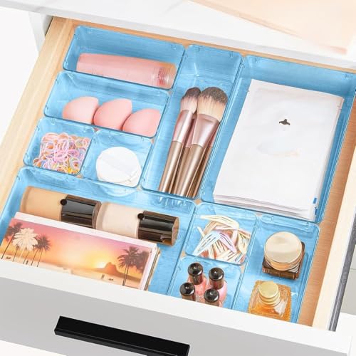 Image of ALOXE Drawer Organizer Makeup Organizer Box Blue Multipurpose Drawer Organisers Storage Box For Cosmetic, Jewellery, Office, Kitchen Items (7 Pcs)