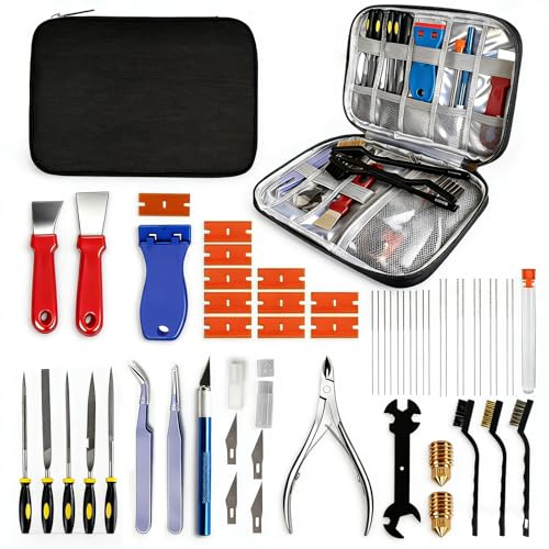 53Pcs 3D Printer Tool Kit 3D Printing Accessories Includes Nozzle Cleaning Kit Deburring Tool Scraper Storage Bag Suitable for 3D Print Cleaning Removing Finishing